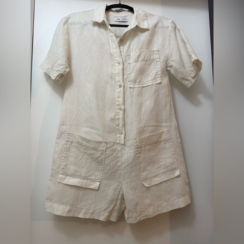 Zara Girls 100% Linen Romper in a cream/beige utility style Size 13-14 Years